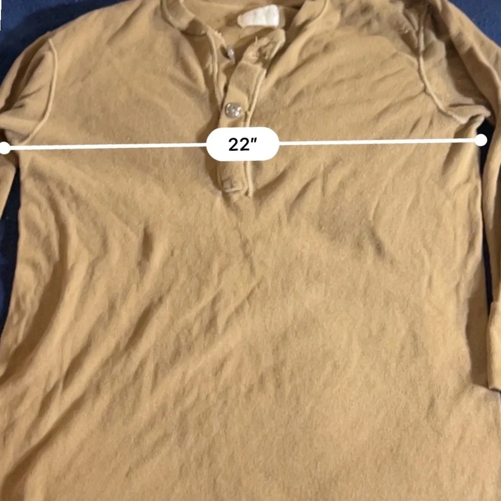 Vintage US Military Henley Undershirt Tan Wool Blend Single Stitch Large